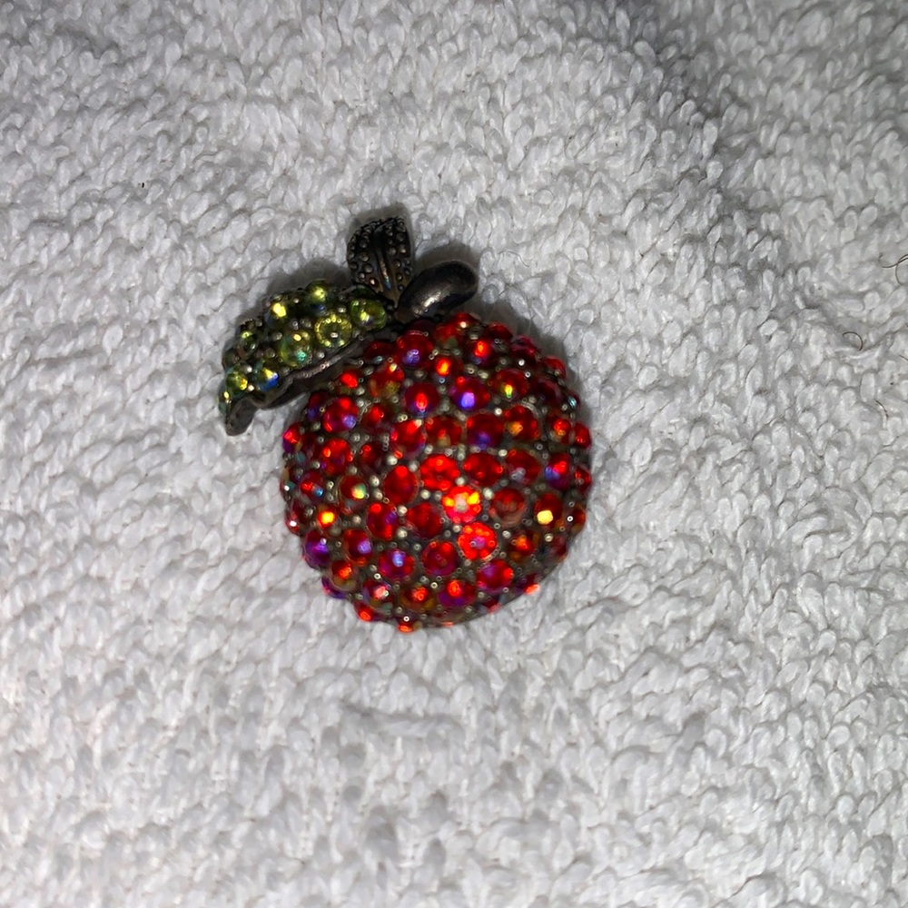 Vintage Laila Rowe Red Rhinestone Pave Small Apple Brooch